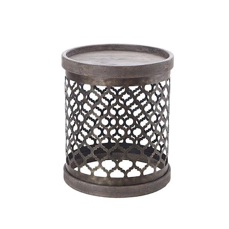 Madison Park FPF17-0129 Quatrefoil Metal Drum Table - Grey